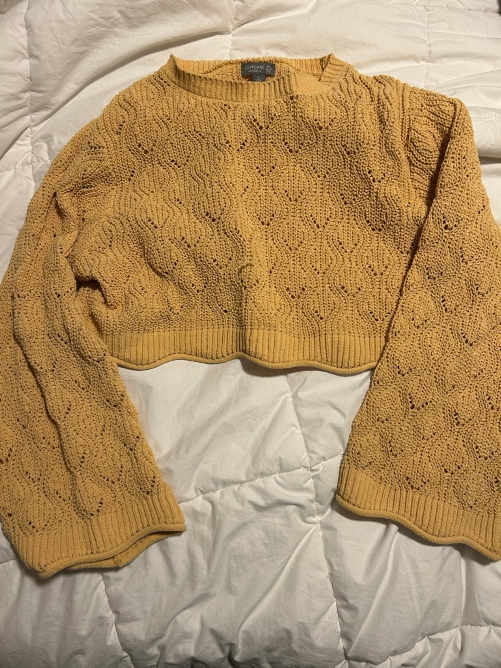cupcakes & cashmere Cropped Cable Knit Sweater - Mustard
